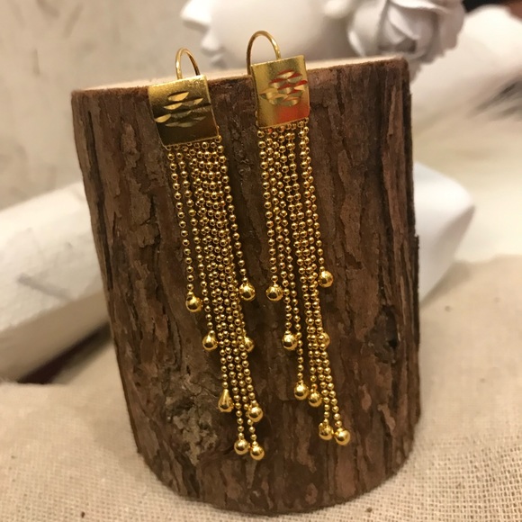 Dangle and Drop Earrings, Gold Tassel Earrings, Hanging Earrings Wedding Jewelry - Picture 3 of 6